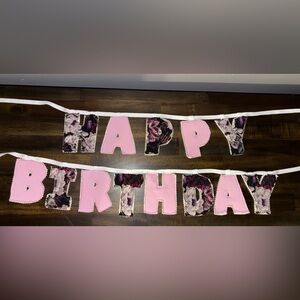 Handmade Floral Pink Happy Birthday Banner